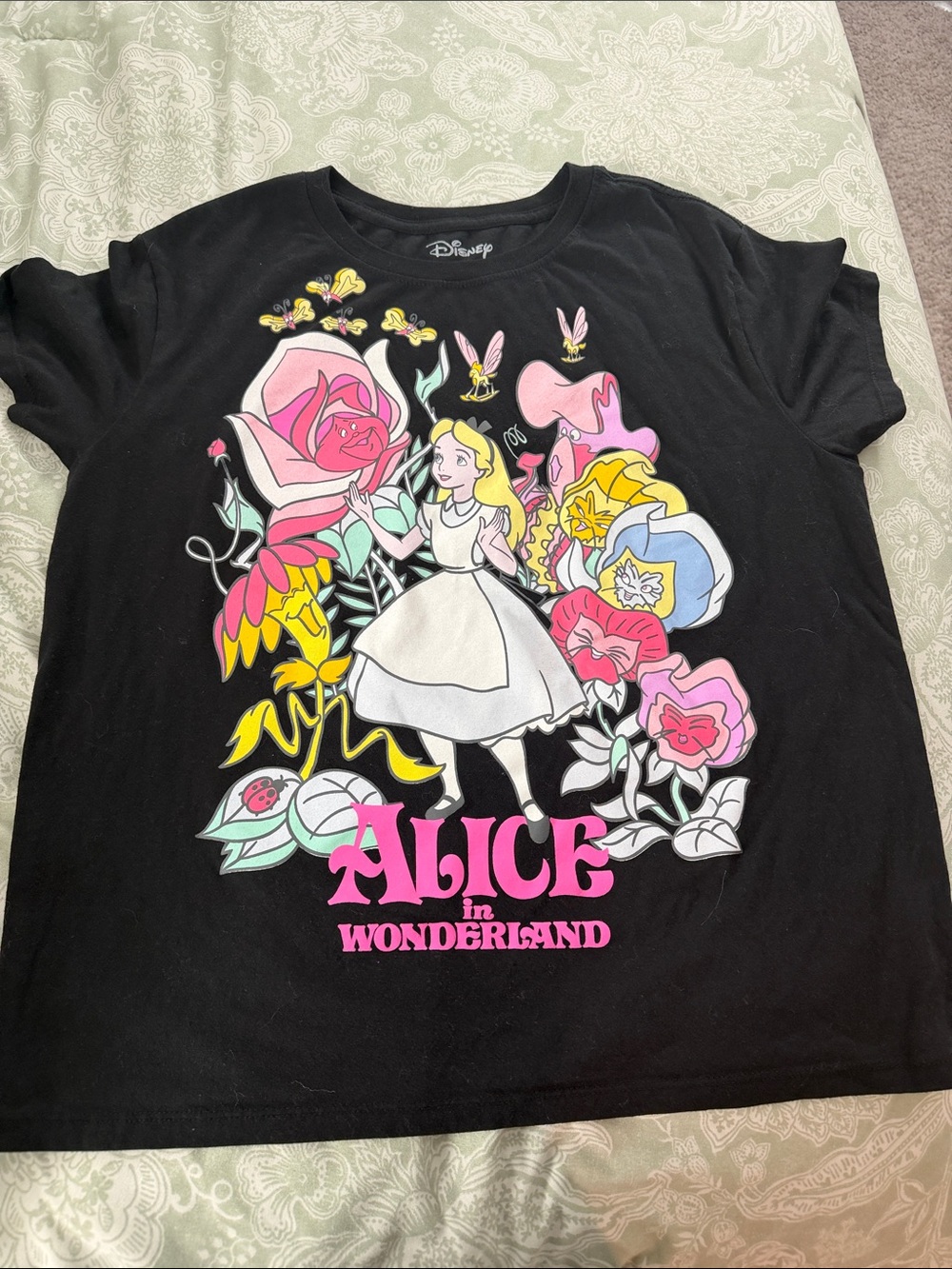Disney Black Alice in Wonderland Floral Graphic Tee for Kids